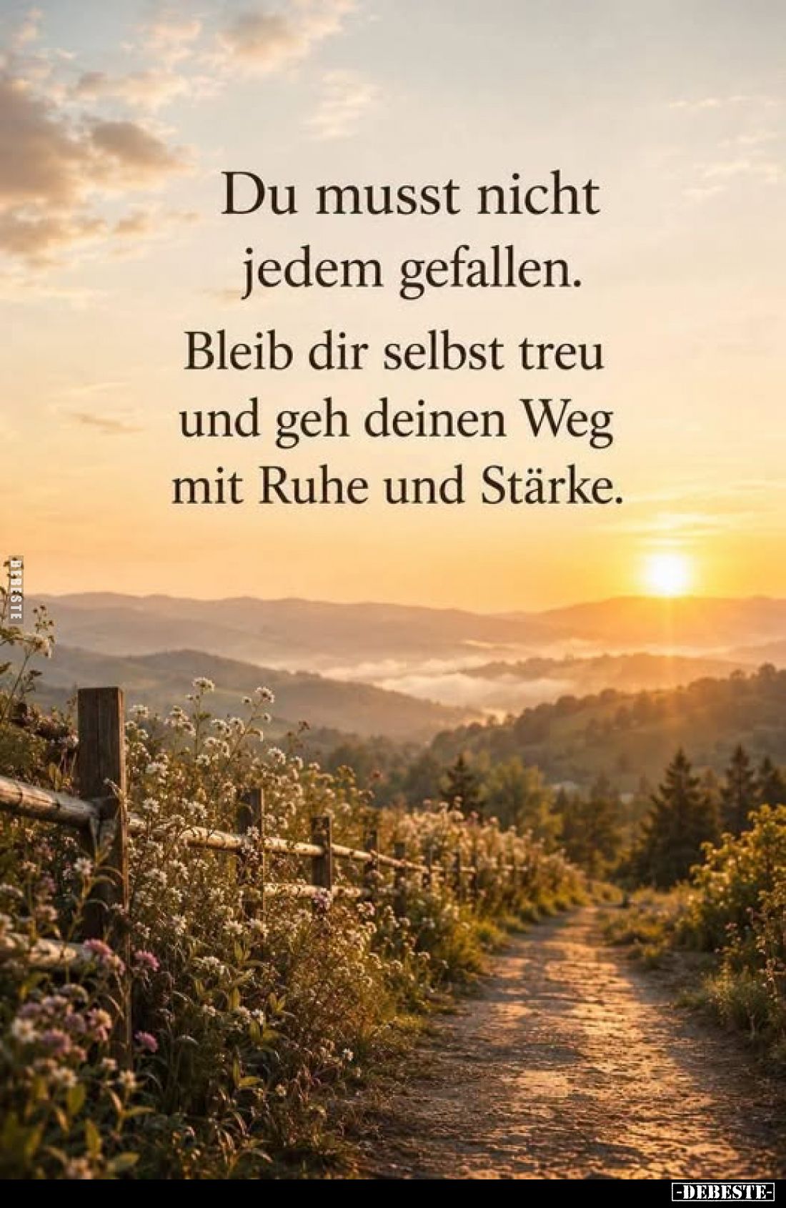 Du musst nicht jedem gefallen.
Bleib dir selbst treu und geh deinen Weg mit Ruhe und Stärke.