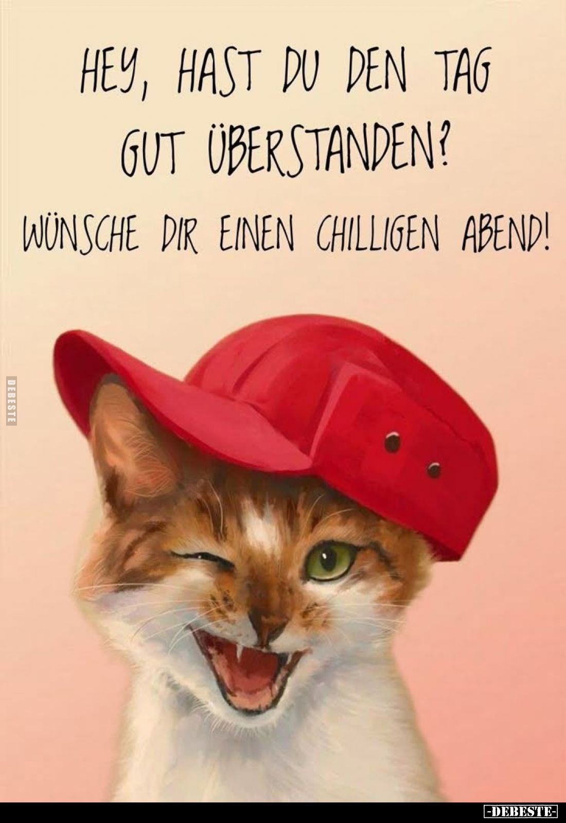Hey, hast du den Tag gut überstanden?
Wünsche dir einen chilligen Abend!