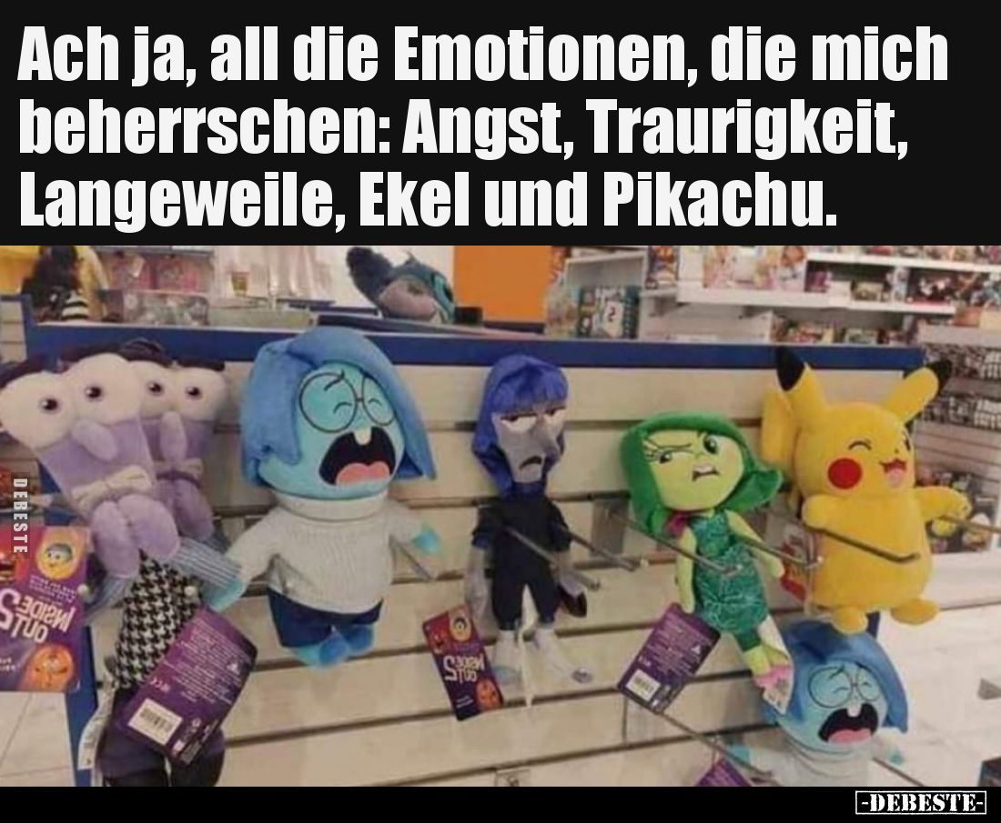 Ach ja, all die Emotionen, die mich beherrschen: Angst, Traurigkeit, Langeweile, Ekel und Pikachu.