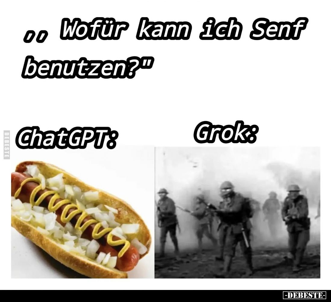 ,,Wofür kann ich Senf benutzen?"
ChatGPT:
Grok: