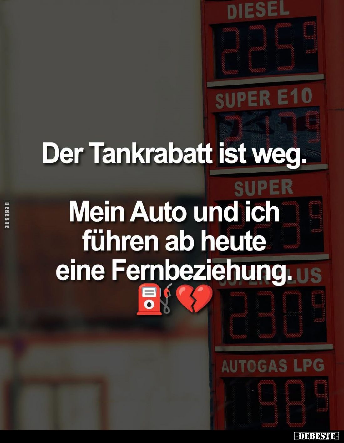 Der Tankrabatt ist weg.
Mein Auto und ich führen ab heute eine Fernbeziehung.