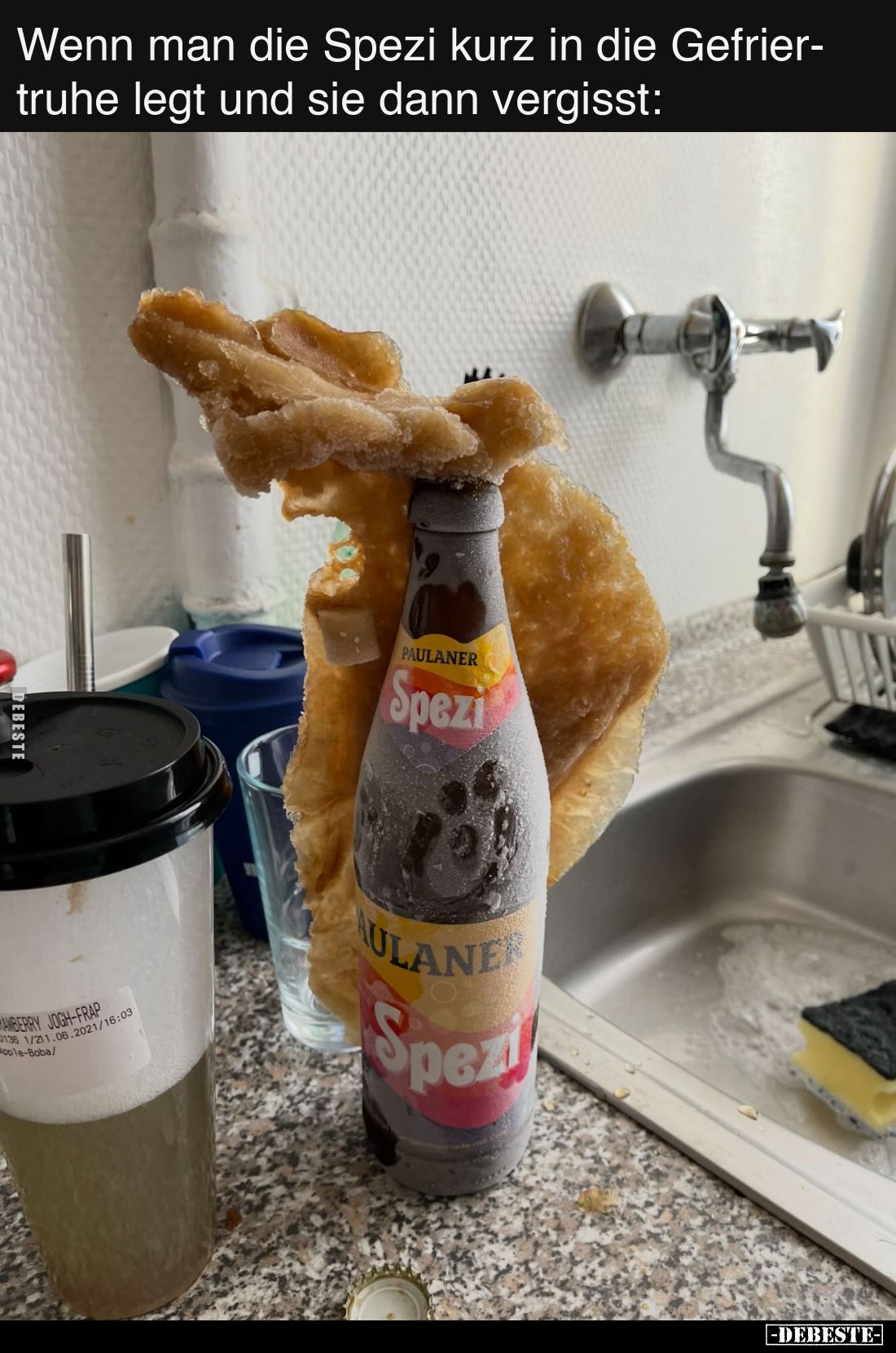 Wenn man die Spezi kurz in die Gefriertruhe legt und sie dann vergisst.