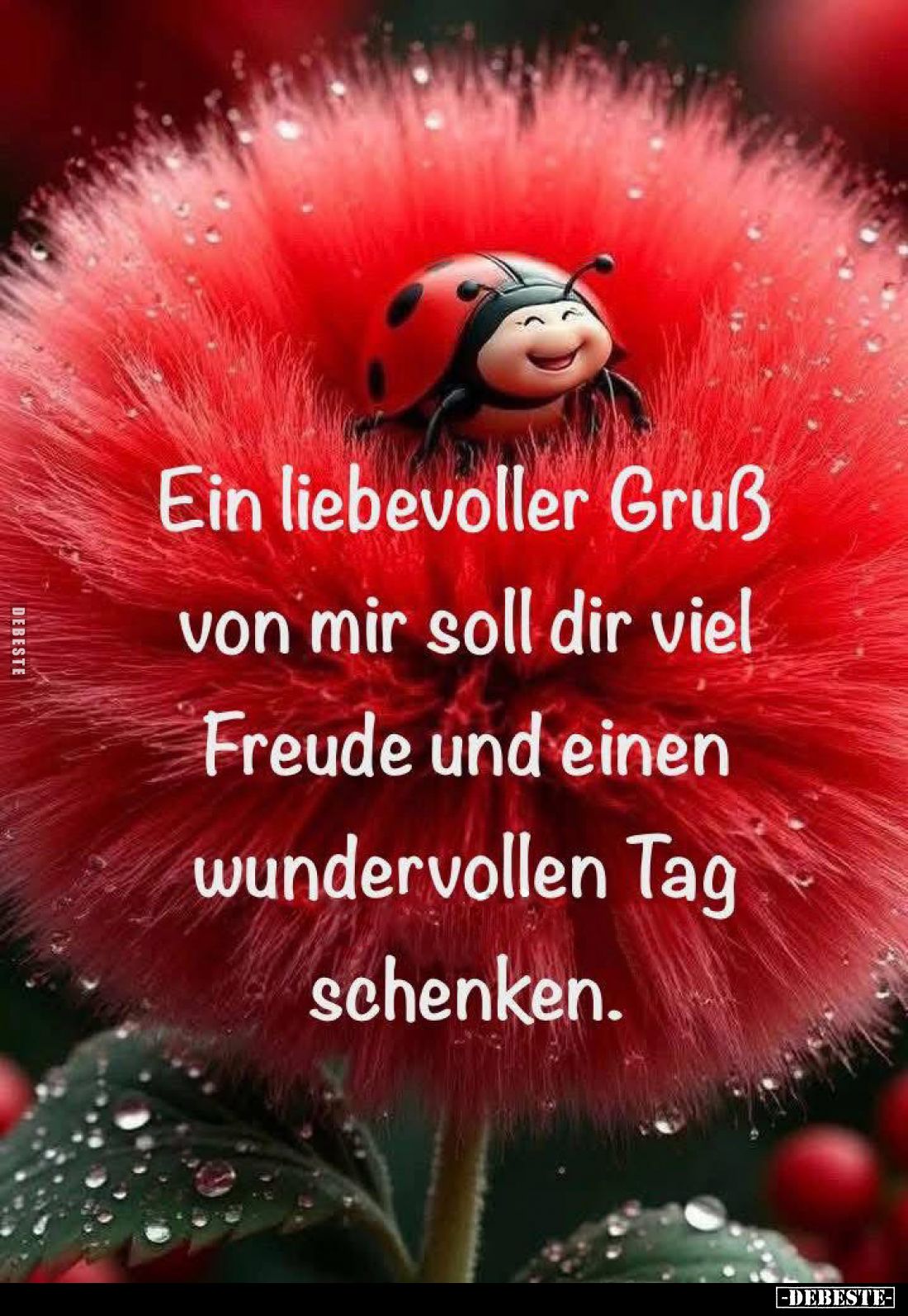 Ein liebevoller Gruß von mir soll dir viel Freude und einen wundervollen Tag schenken.