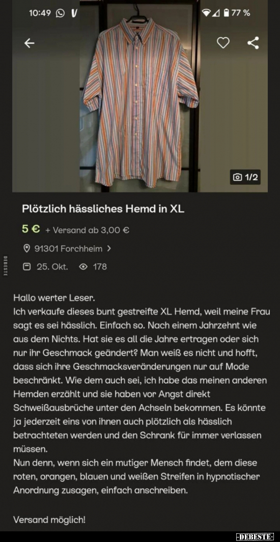 Plötzlich hässliches Hemd in XL.. - Lustige Bilder | DEBESTE.de