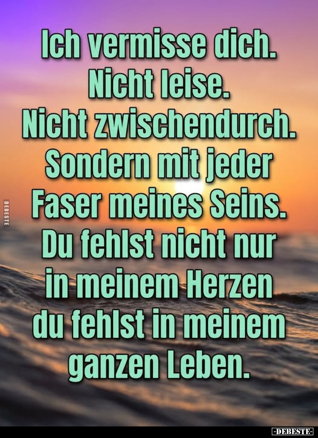 Ich vermisse dich.
Nicht leise.
Nicht zwischendurch.
Sondern mit jeder Faser meines Seins.
Du fehlst nicht nur in meinem ...