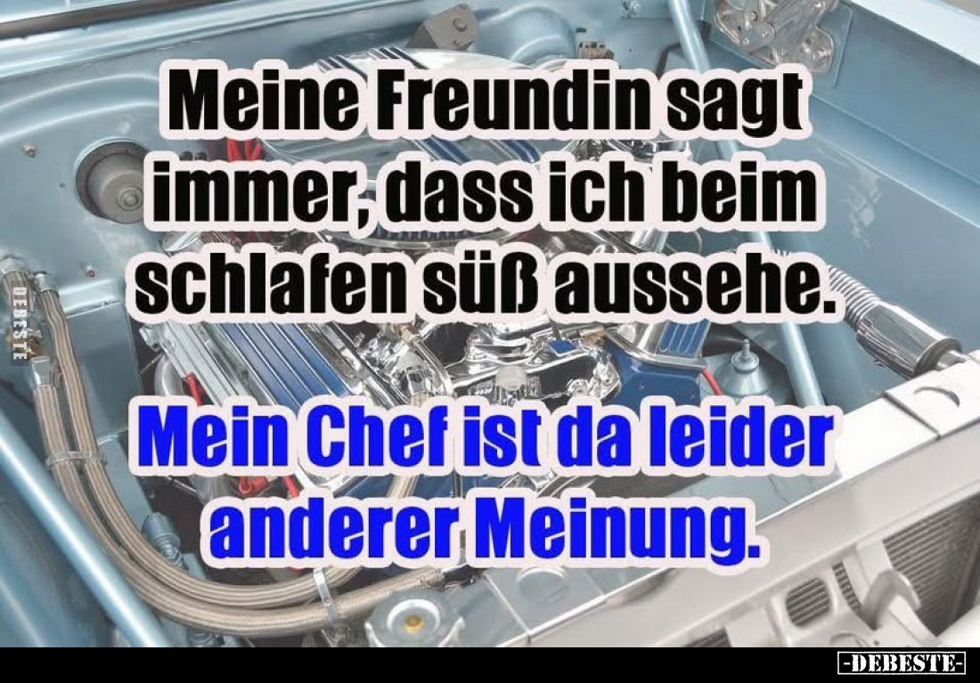 Meine Freundin sagt immer, dass ich beim schlafen süß aussehe.
Mein Chef ist da leider anderer Meinung.