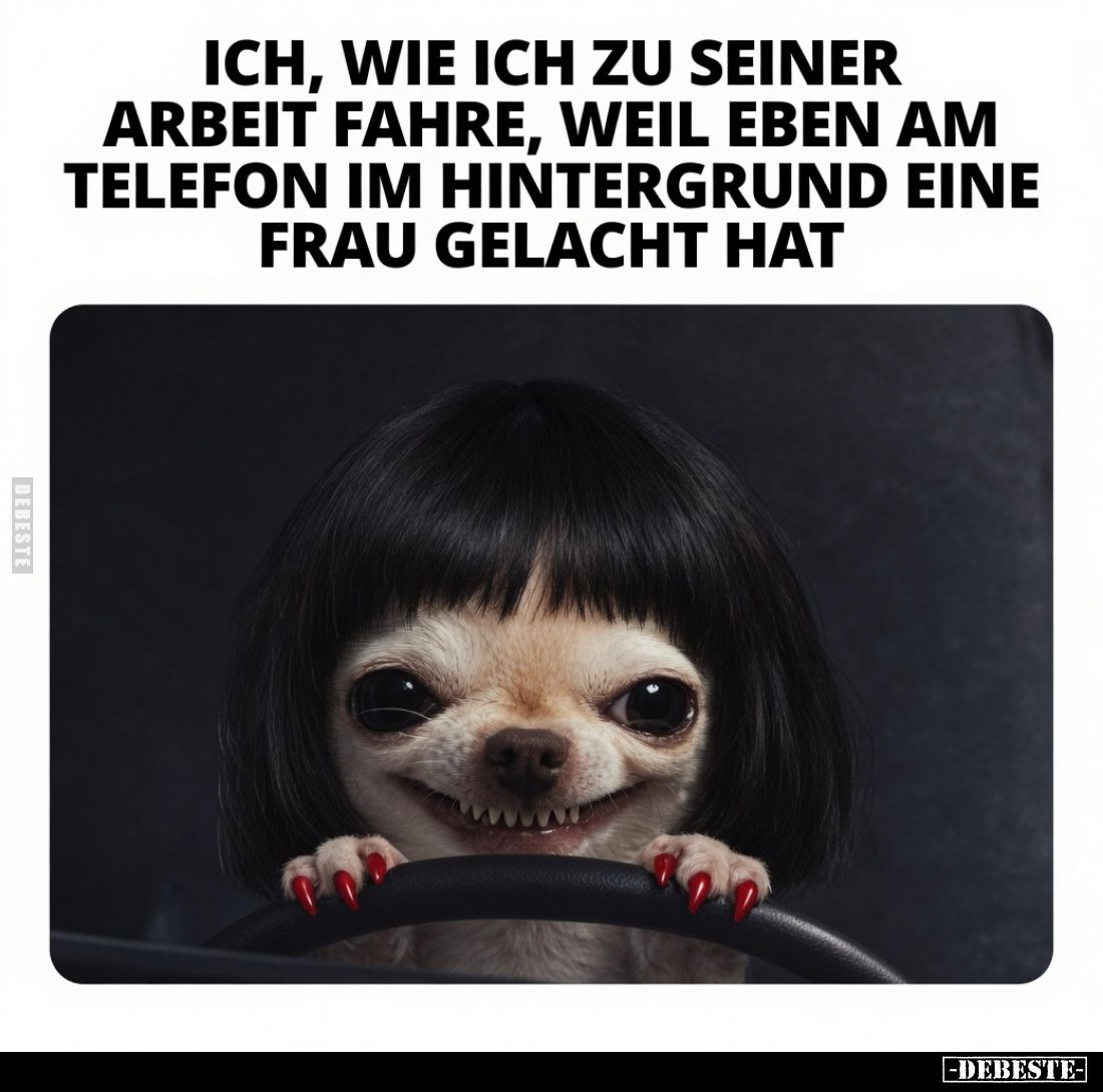 Ich, wie ich zu seiner Arbeit fahre, weil eben am Telefon im Hintergrund eine Frau gelacht hat.