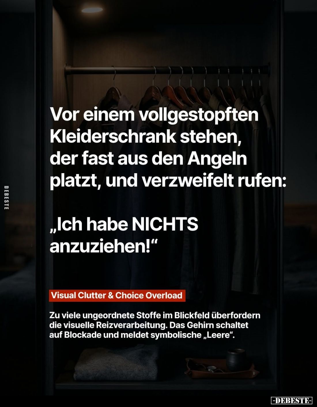 Vor einem vollgestopften Kleiderschrank stehen, der fast.. - Lustige Bilder | DEBESTE.de