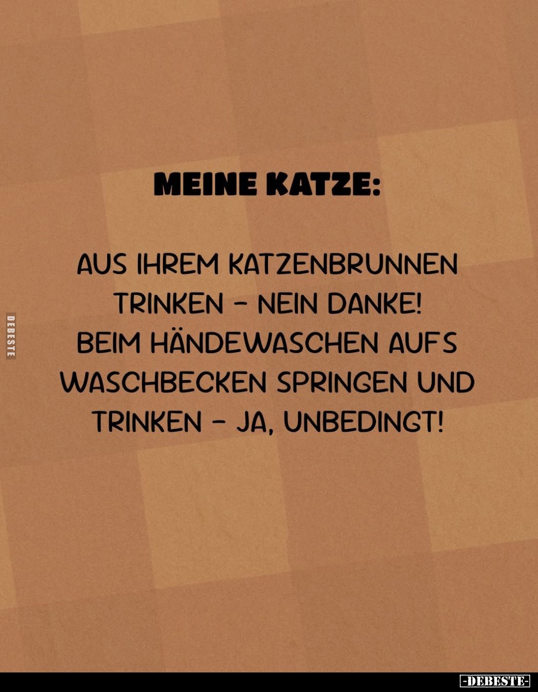 Meine Katze:
Aus ihrem Katzenbrunnen trinken - nein danke! Beim Händewaschen aufs Waschbecken springen und trinken - ja, unb...