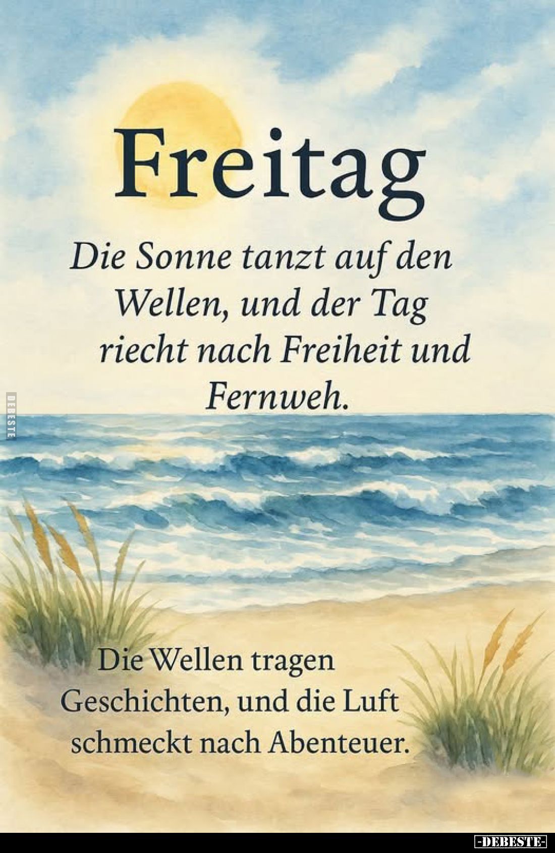 Freitag.
Die Sonne tanzt auf den Wellen, und der Tag riecht nach Freiheit und Fernweh.
Die Wellen tragen Geschichten, und d...