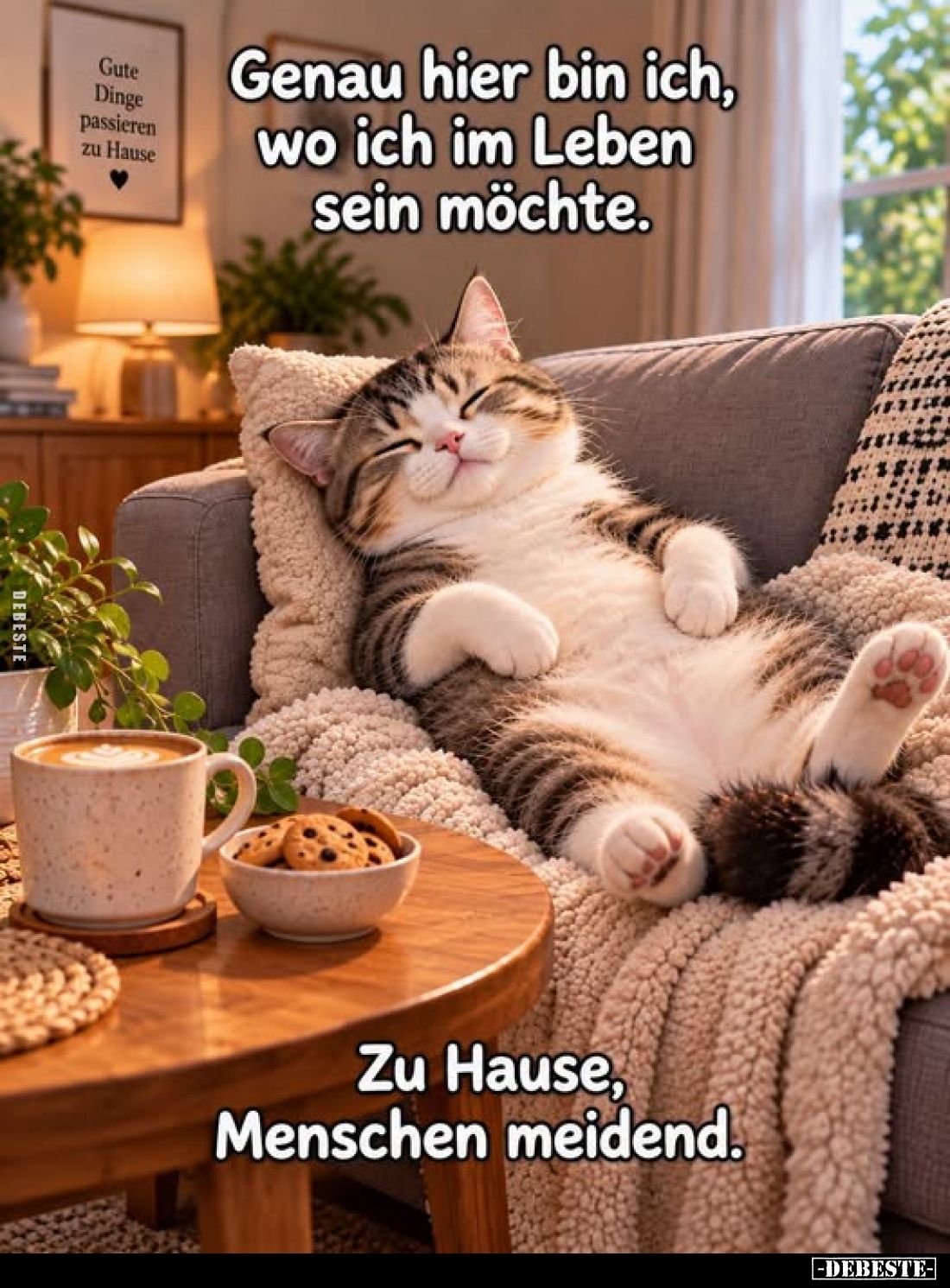 Genau hier bin ich, wo ich im Leben sein möchte.
Zu Hause, Menschen meidend.