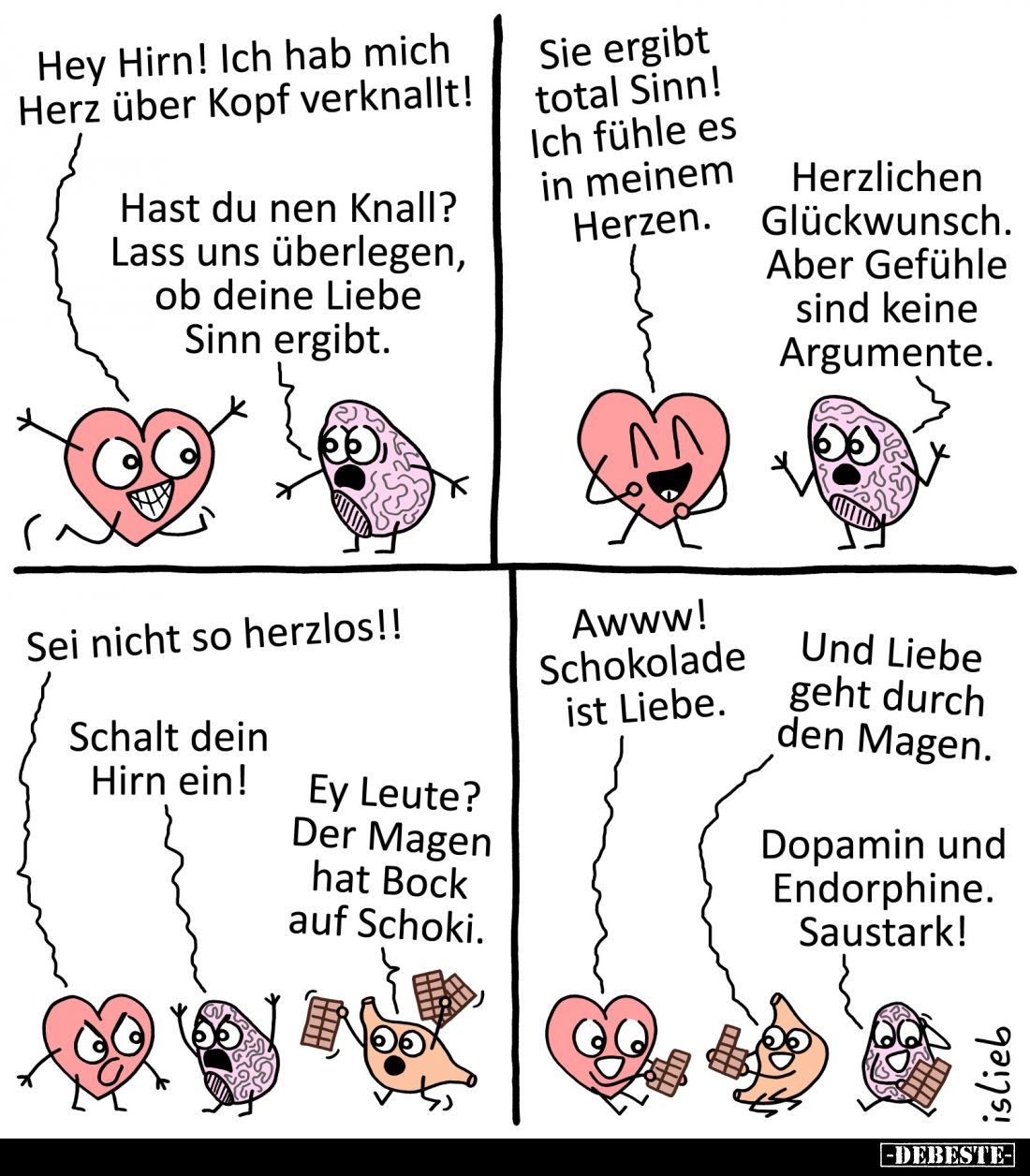 Hey Hirn! Ich hab mich Herz über Kopf verknallt!
-
Hast du nen Knall? Lass uns überlegen, ob deine Liebe Sinn ergibt.
-
S...