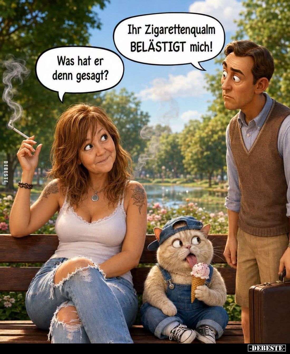 Ihr Zigarettenqualm BELÄSTIGT mich!
Was hat er denn gesagt?