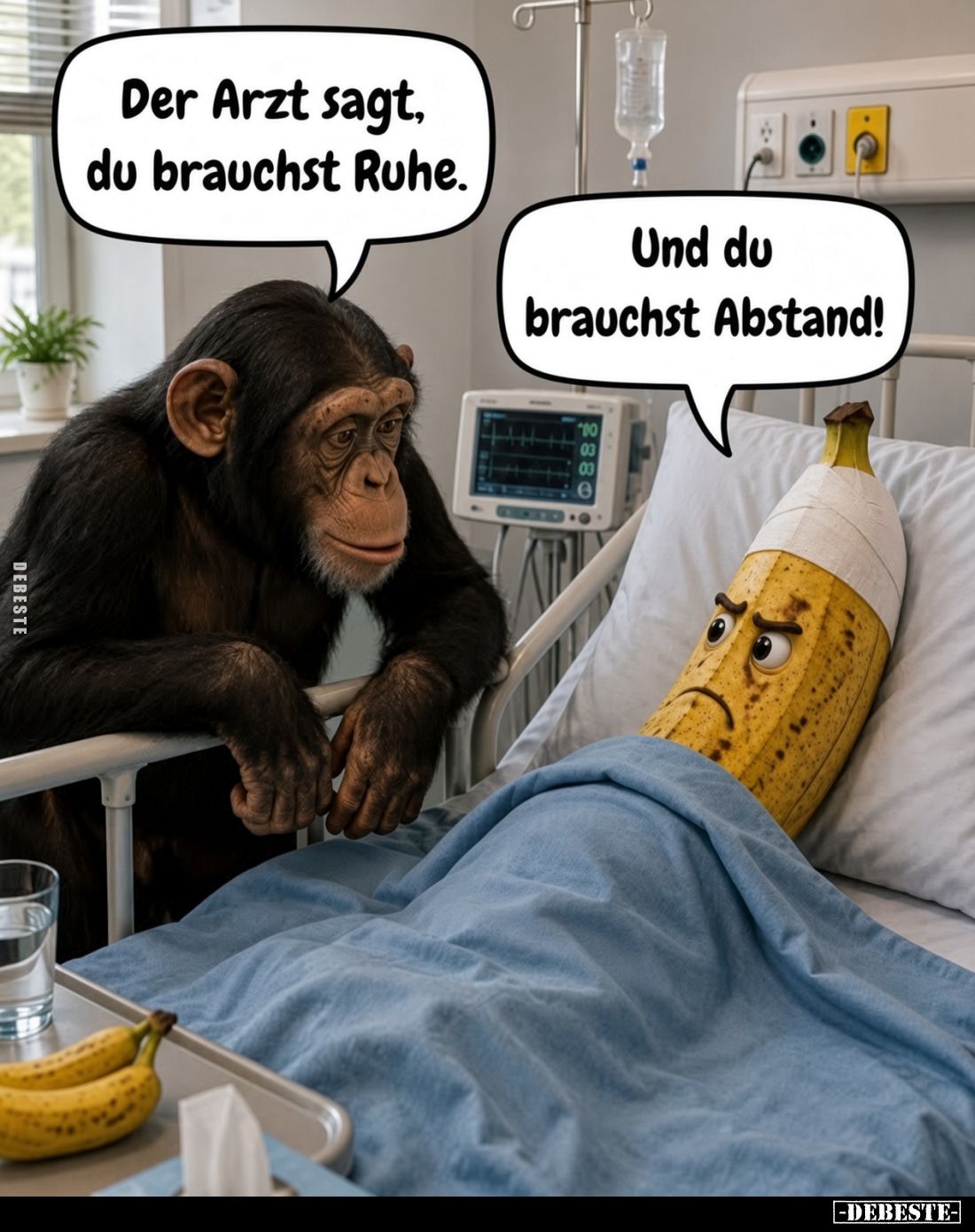 Der Arzt sagt, du brauchst Ruhe.
-
Und du brauchst Abstand!