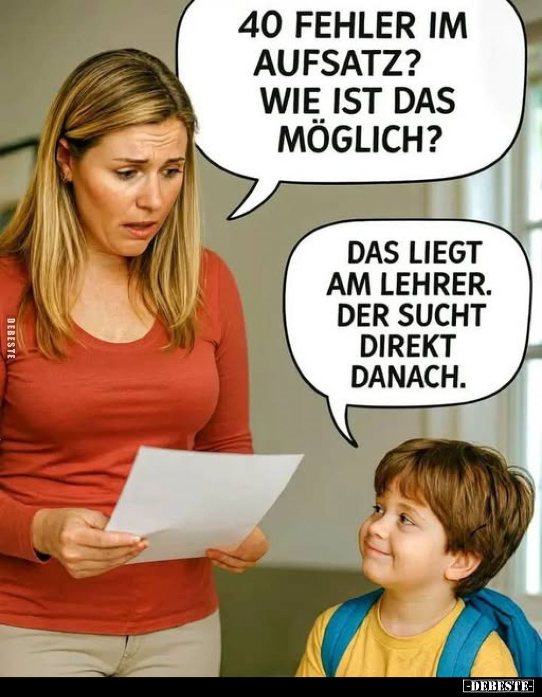 40 Fehler im Aufsatz? Wie ist das möglich?
Das liegt am Lehrer. Der sucht direkt danach.