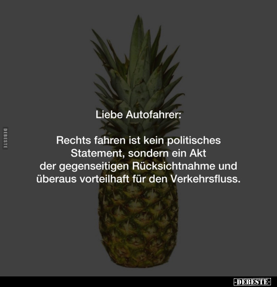 Liebe Autofahrer: Rechts fahren ist kein politisches.. - Lustige Bilder | DEBESTE.de