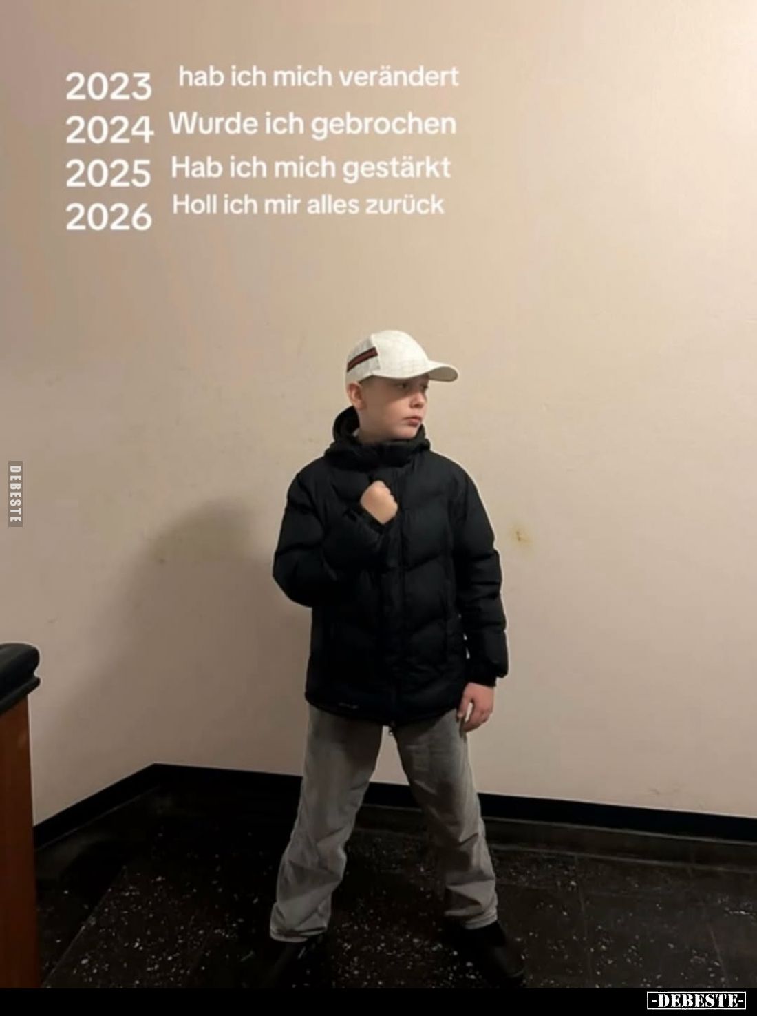 2023
hab ich mich verändert.
2024
Wurde ich gebrochen.
2025
Hab ich mich gestärkt.
2026
Holl ich mir alles zurück.