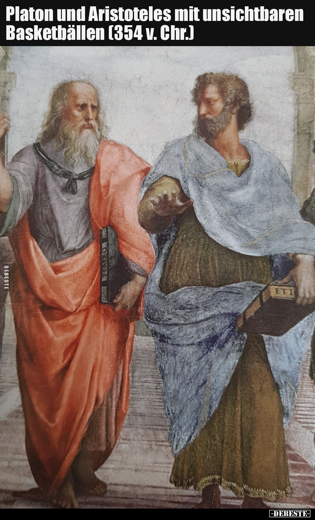 Platon und Aristoteles mit unsichtbaren Basketbällen (354 v. Chr.)