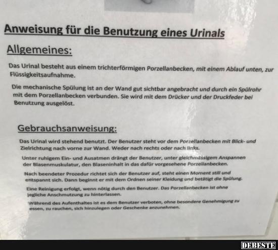 Anweisung für die Benutzung eines Urinals..
