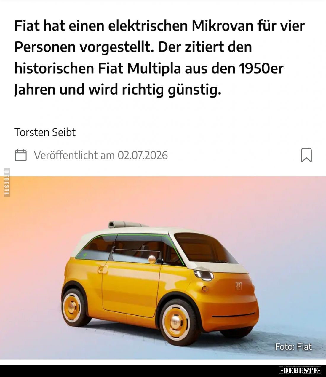 Fiat hat einen elektrischen Mikrovan für vier Personen vorgestellt. Der zitiert den historischen Fiat Multipla aus den 1950er...