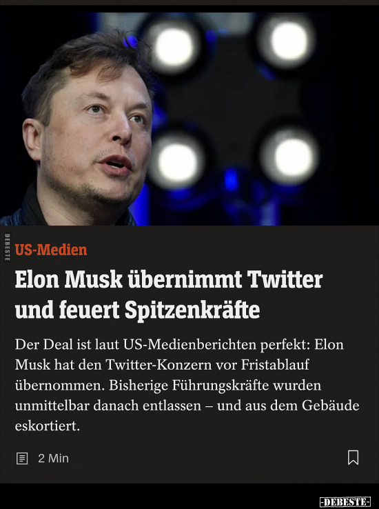 Elon Musk übernimmt Twitter und feuert Spitzenkräfte.. - Lustige Bilder | DEBESTE.de