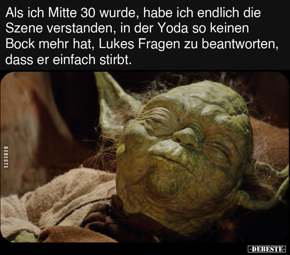 Als ich Mitte 30 wurde, habe ich endlich die Szene verstanden, in der Yoda so keinen Bock mehr hat, Lukes Fragen zu beantwort...
