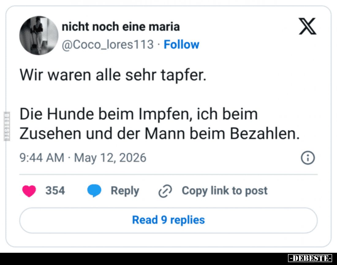 Wir waren alle sehr tapfer.
Die Hunde beim Impfen, ich beim Zusehen und der Mann beim Bezahlen.