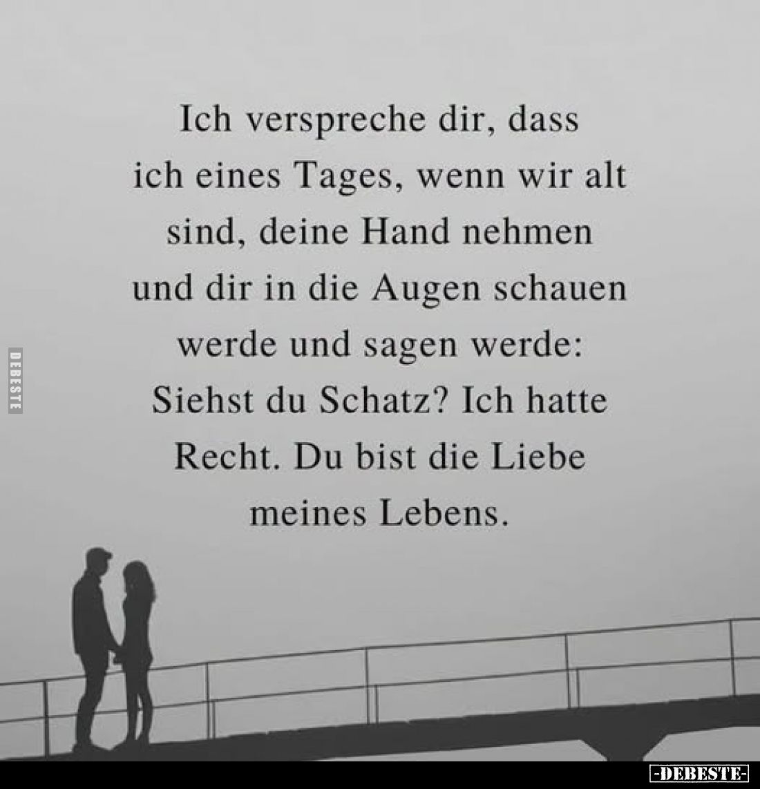 Ich verspreche dir, dass ich eines Tages, wenn wir alt sind, deine Hand nehmen und dir in die Augen schauen werde und sagen w...