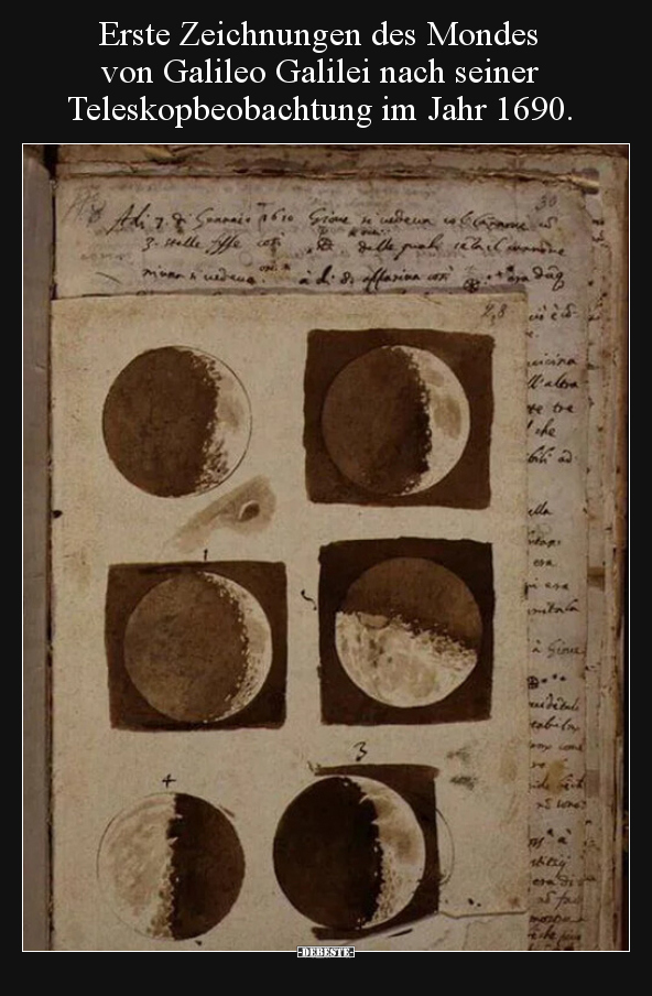Erste Zeichnungen des Mondes von Galileo Galilei nach.. - Lustige Bilder | DEBESTE.de