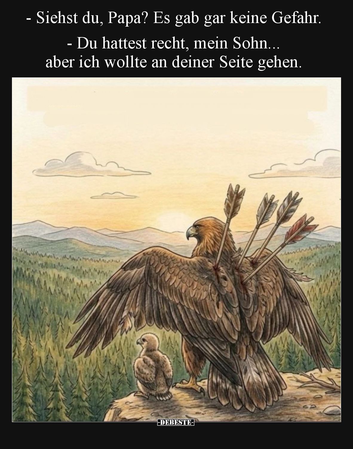 - Siehst du, Papa? Es gab gar keine Gefahr.
- Du hattest recht, mein Sohn... aber ich wollte an deiner Seite gehen.