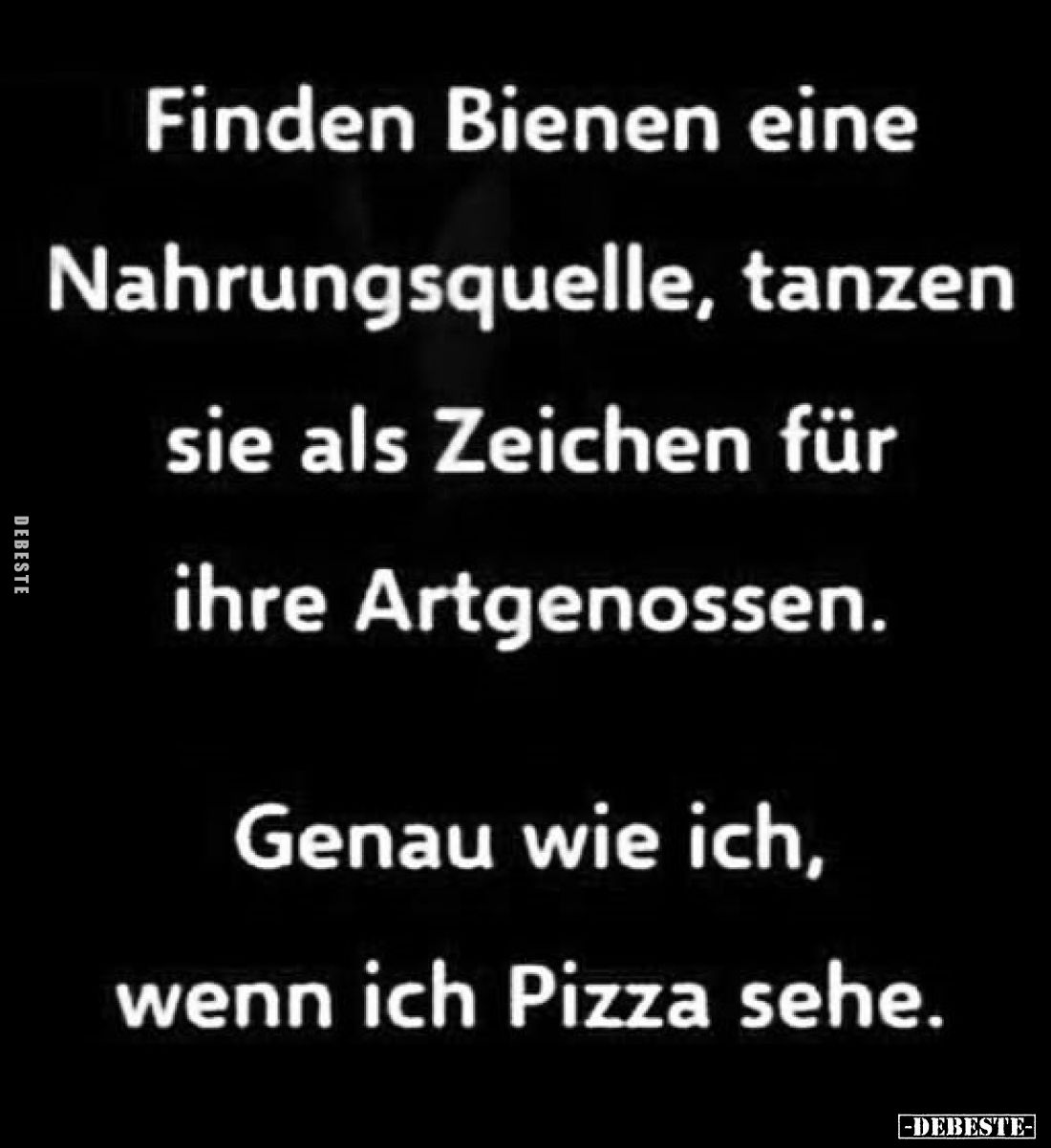 Finden Bienen eine Nahrungsquelle, tanzen sie als Zeichen für ihre Artgenossen. Genau wie ich, wenn ich Pizza sehe.