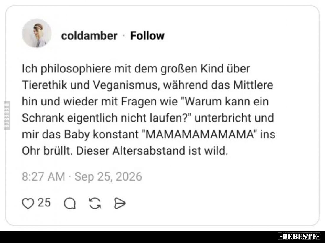 Ich philosophiere mit dem großen Kind über Tierethik und Veganismus, während das Mittlere hin und wieder mit Fragen wie "...