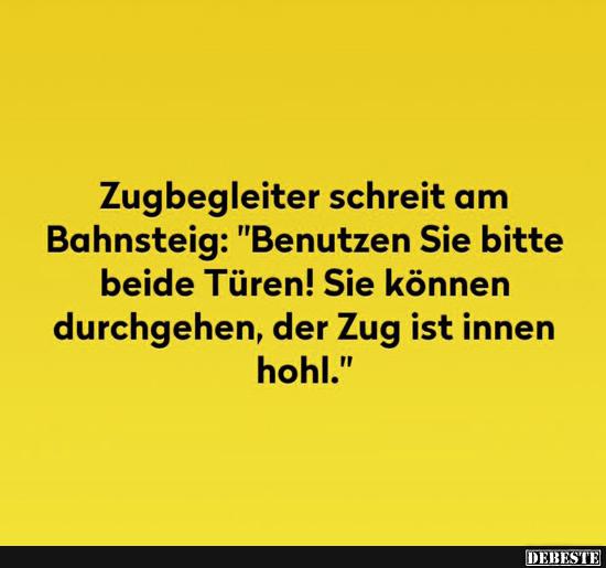 Zugbegleiter schreit am Bahnsteig..