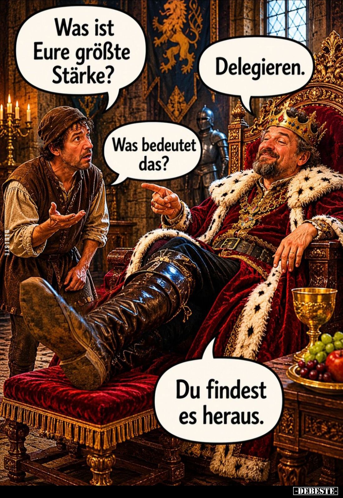 Was ist Eure größte Stärke? -
Delegieren. - Was bedeutet das?
-
Du findest es heraus.