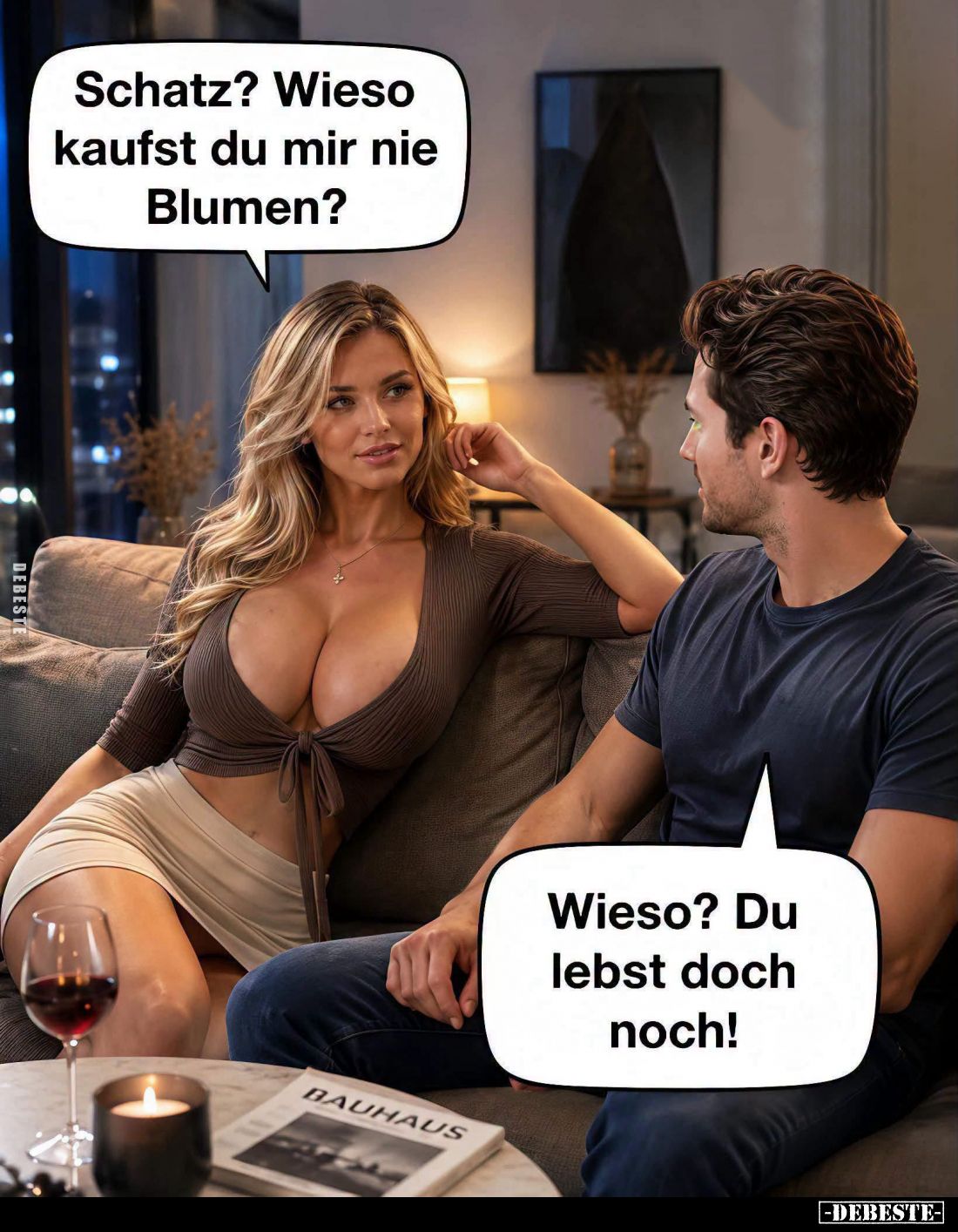 Schatz? Wieso kaufst du mir nie Blumen? -
Wieso? Du lebst doch noch!