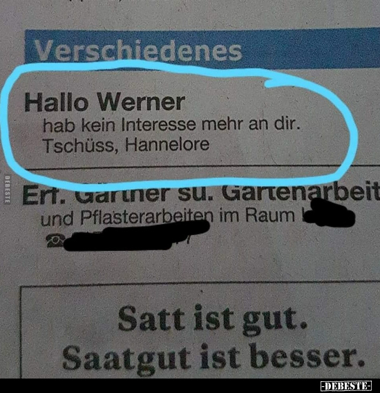 Hallo Werner hab kein Interesse mehr an dir... - Lustige Bilder | DEBESTE.de