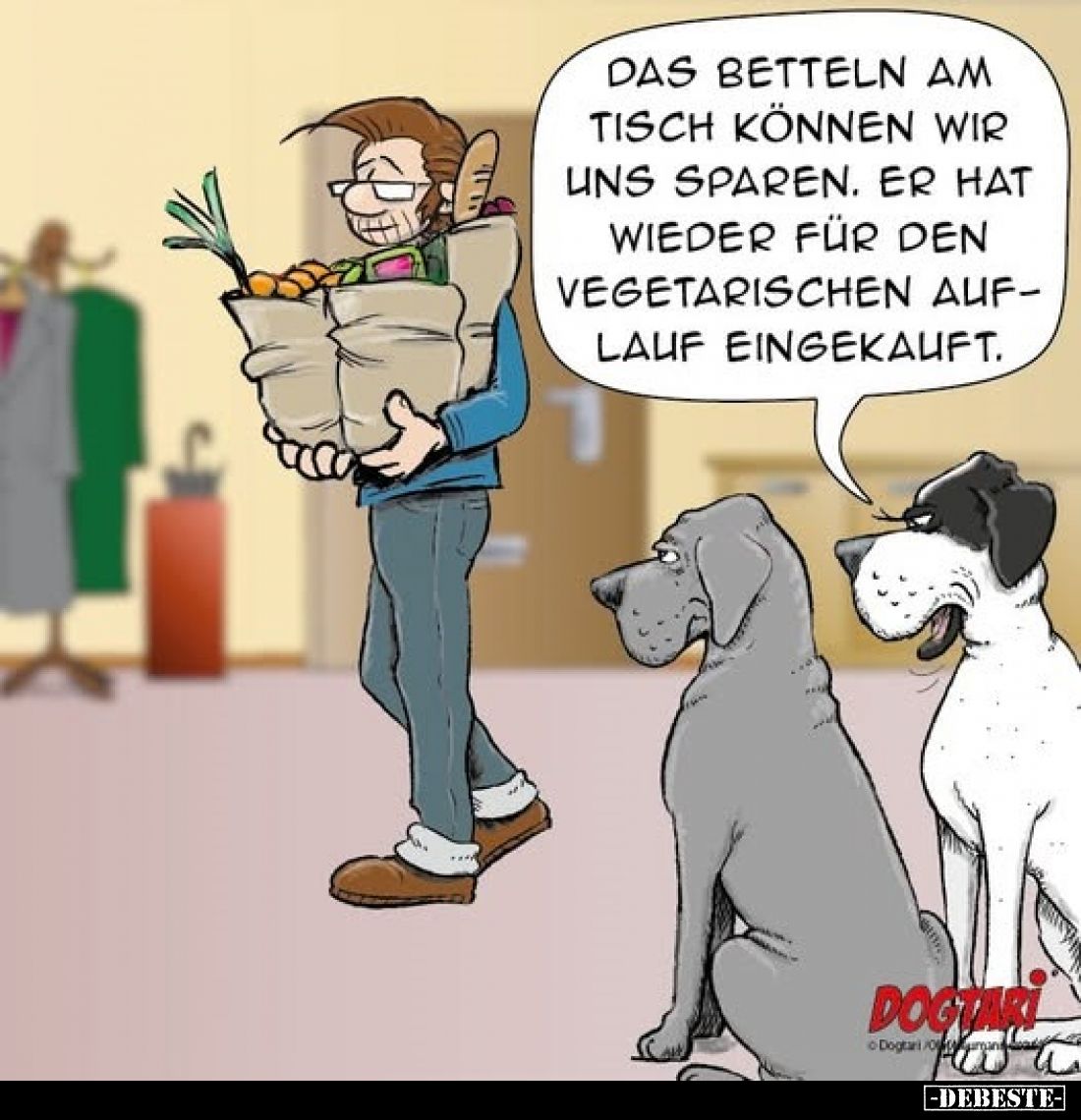 Das Betteln am Tisch können wir uns sparen. Er hat wieder für den vegetarischen Auflauf eingekauft.