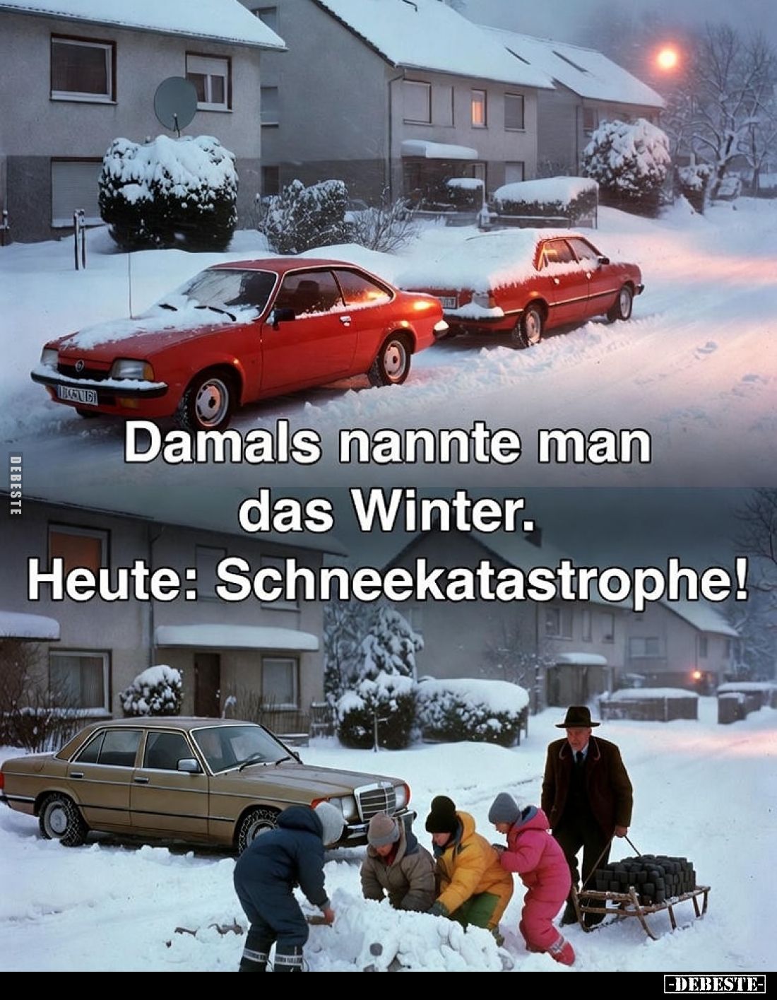 Damals nannte man das Winter.
Heute: Schneekatastrophe!
