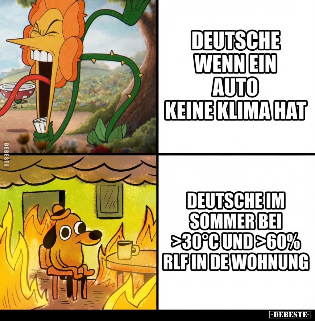 Deutsche wenn ein Auto keine Klima hat
 - 
Deutsche im Sommer bei >30°C und >60% RLF in de Wohnung
