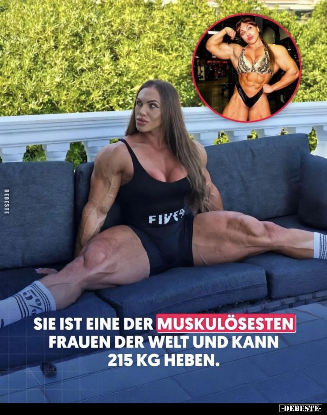 Sie ist eine der muskulösesten Frauen der Welt und kann 215 kg heben.