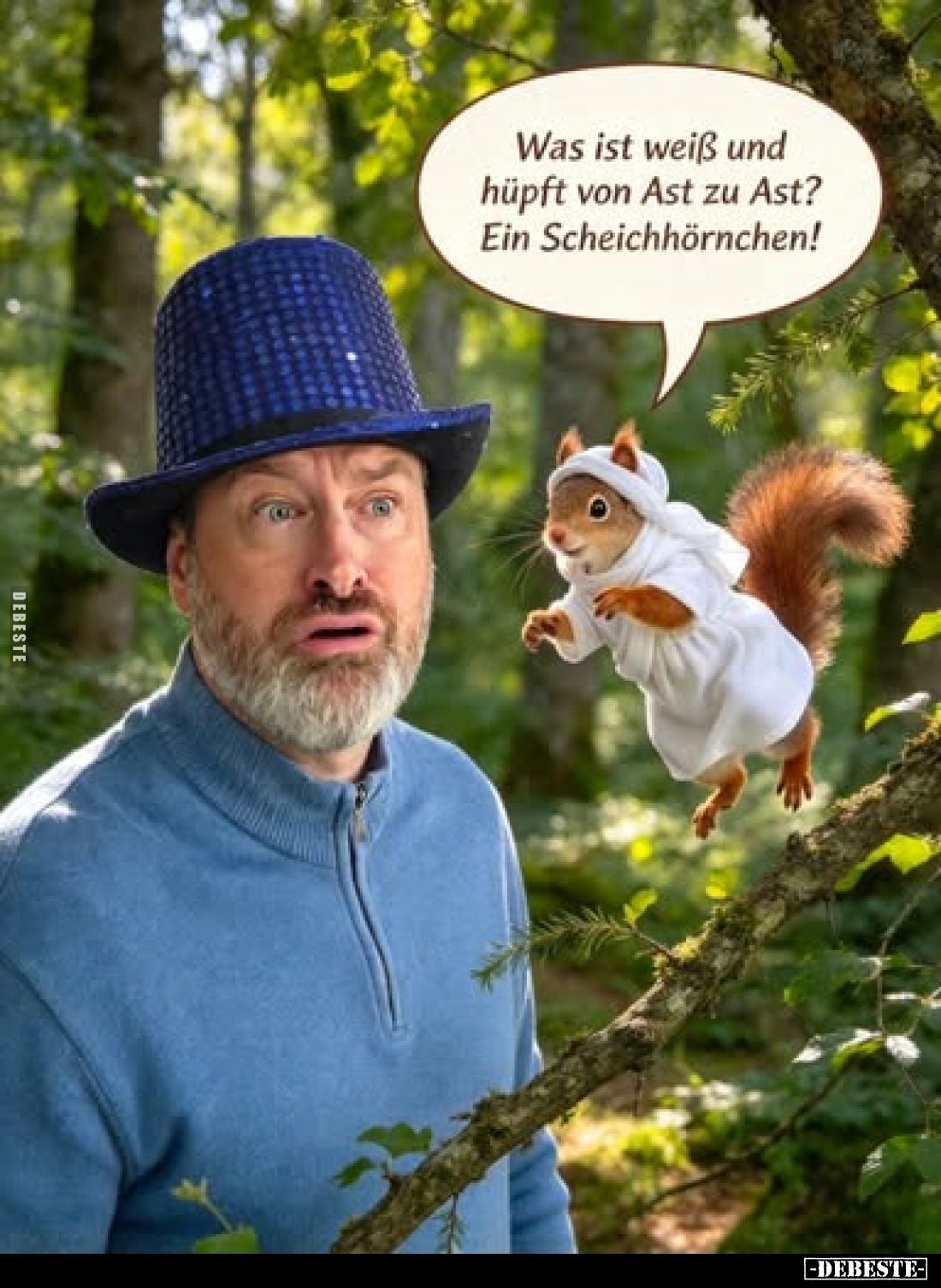 Was ist weiß und
hüpft von Ast zu Ast?
Ein Scheichhörnchen!