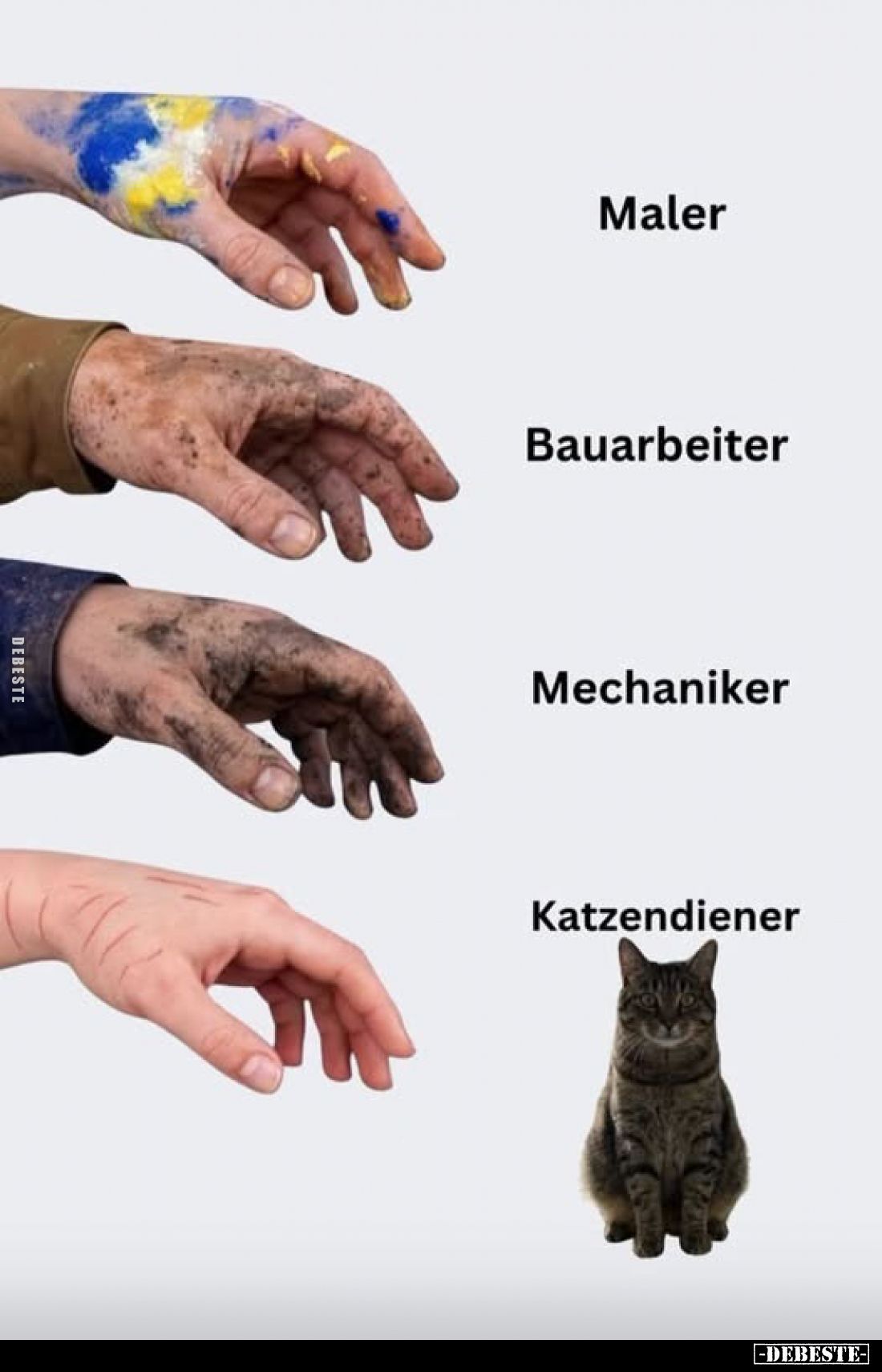 Maler
-
Bauarbeiter
-
Mechaniker
-
Katzendiener