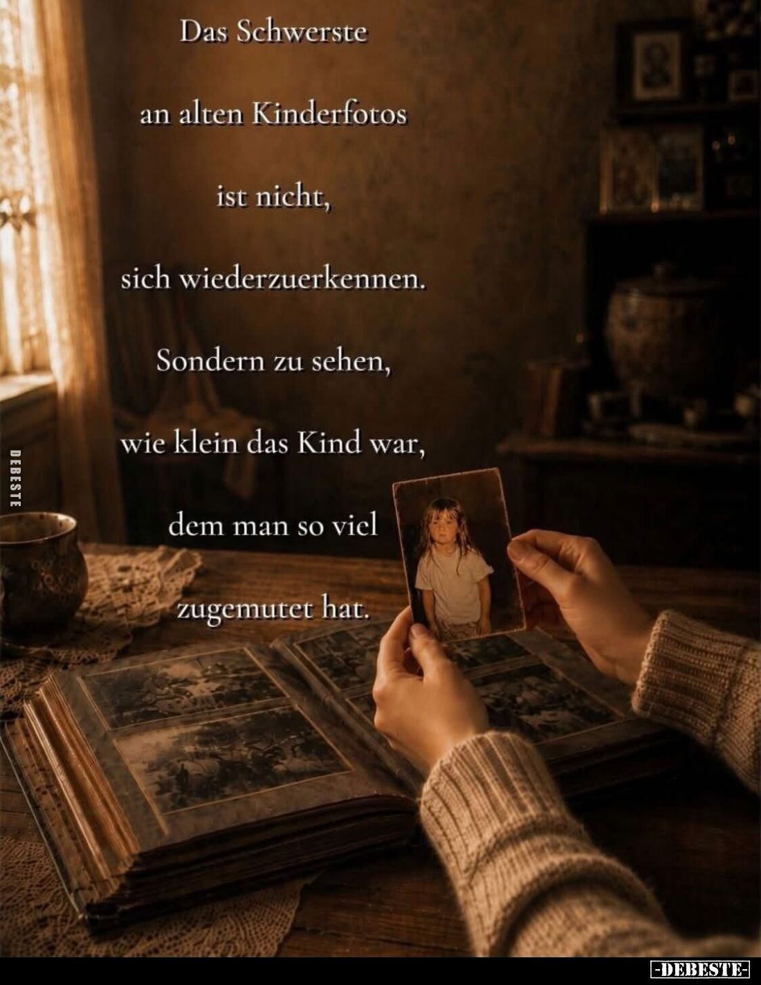 Das Schwerste an alten Kinderfotos ist nicht, sich wiederzuerkennen.
Sondern zu sehen, wie klein das Kind war, dem man so vi...