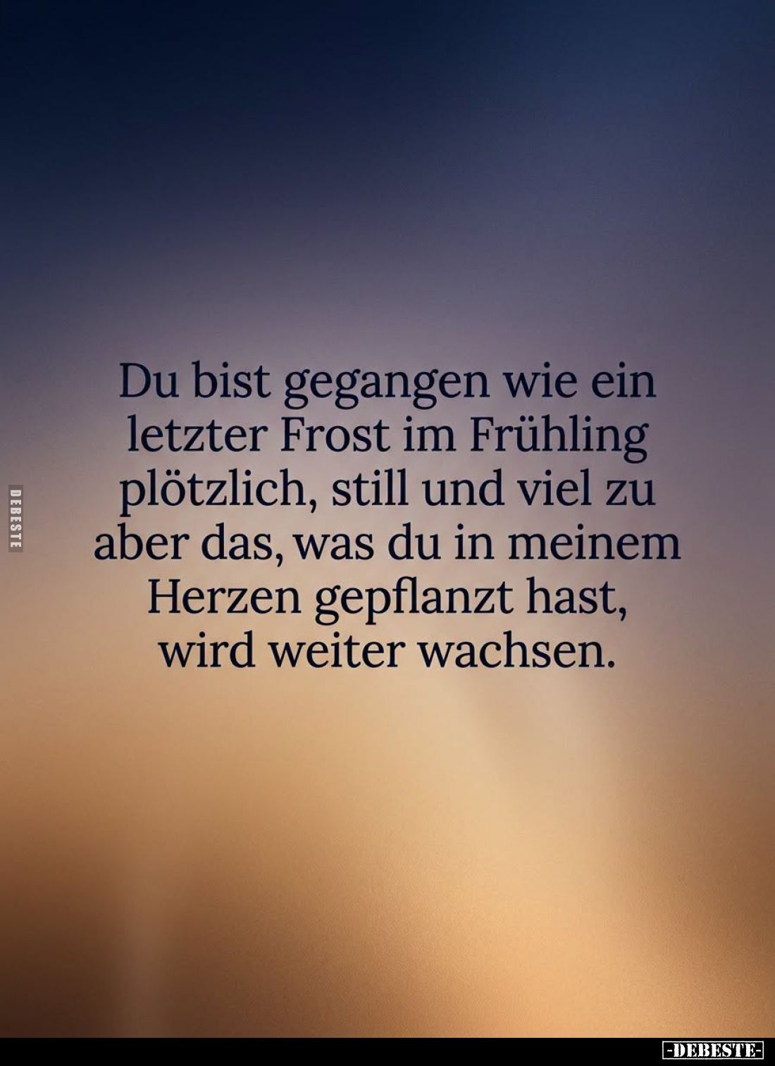 Du bist gegangen wie ein
letzter Frost im Frühling
plötzlich, still und viel zu
aber das, was du in meinem
Herzen gepflan...