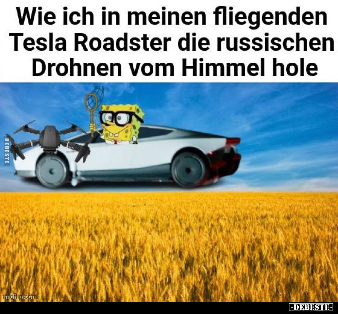 Wie ich in meinen fliegenden Tesla Roadster die russischen Drohnen vom Himmel hole