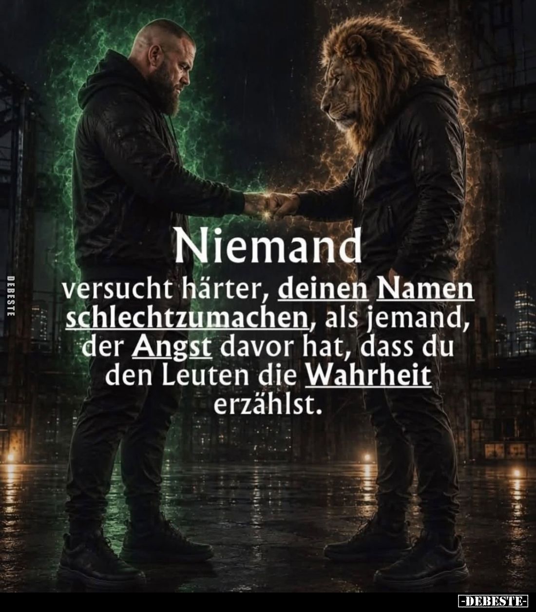 Niemand
versucht härter, deinen Namen schlechtzumachen, als jemand, der Angst davor hat, dass du den Leuten die Wahrheit erz...