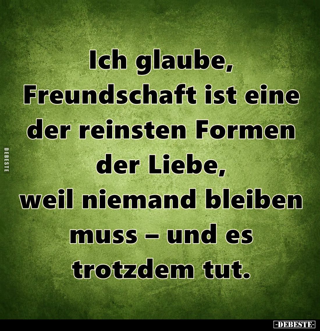 Ich glaube, Freundschaft ist eine der reinsten Formen der Liebe, weil niemand bleiben muss - und es trotzdem tut.
