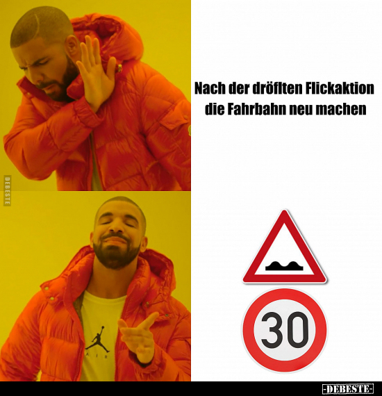 Nach der dröflten Flickaktion die Fahrbahn neu machen..