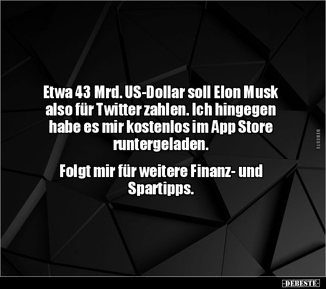 Etwa 43 Mrd. US-Dollar soll Elon Musk also für Twitter.. - Lustige Bilder | DEBESTE.de