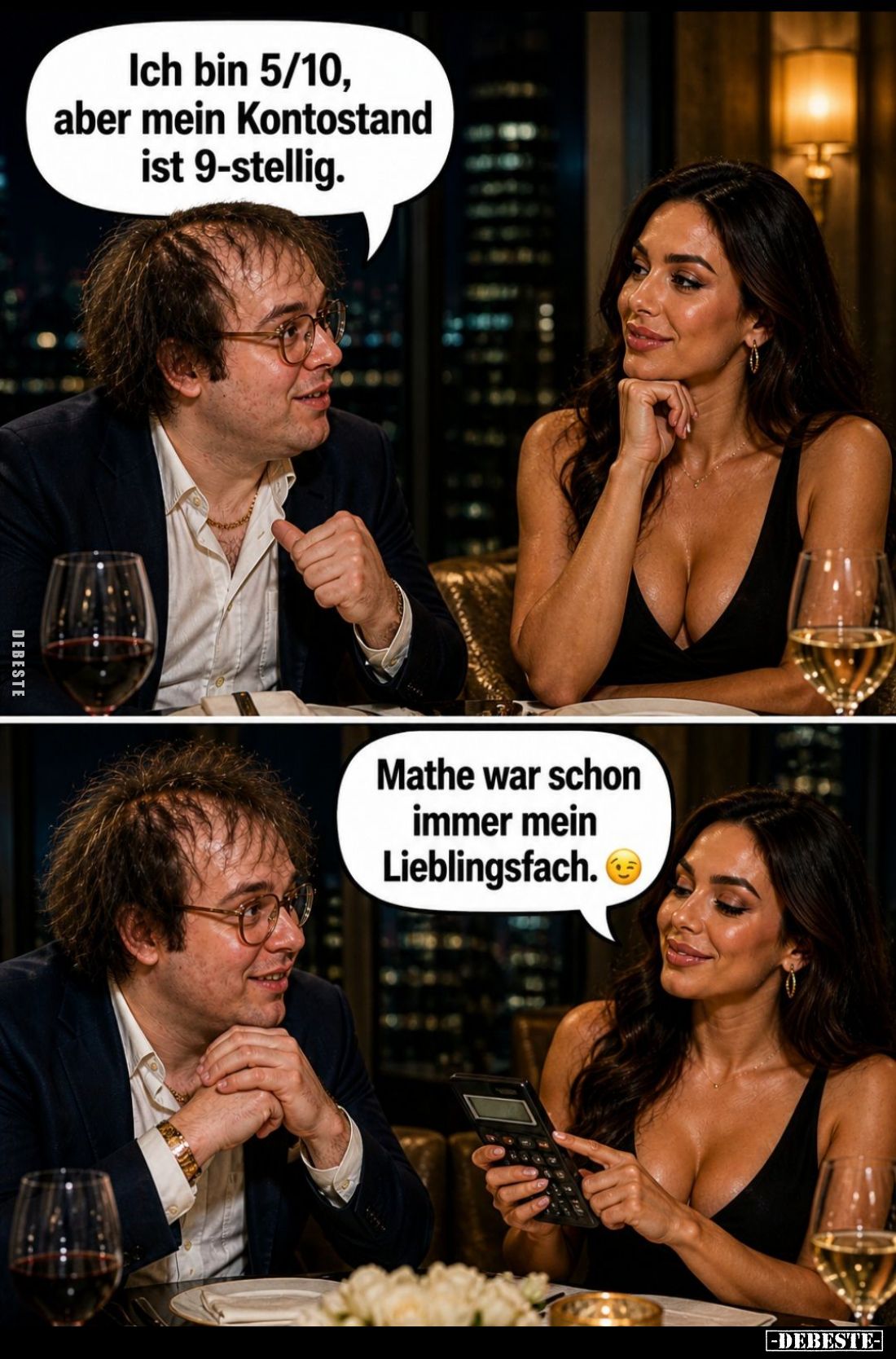 Ich bin 5/10, aber mein Kontostand ist 9-stellig. -
Mathe war schon immer mein Lieblingsfach.